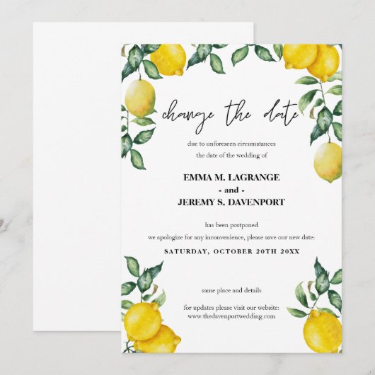 Citroenen Wijzig de huwelijksdatum Save The Date (Voorkant / Achterkant)