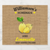 Citroenen zelfgemaakte Limoncello rustieke jute Likeurfles Etiket (Enkel label)