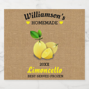 Citroenen zelfgemaakte Limoncello rustieke jute Likeurfles Etiket