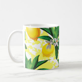 Citroenfantasie: Creatief bloemenpatroon Koffiemok