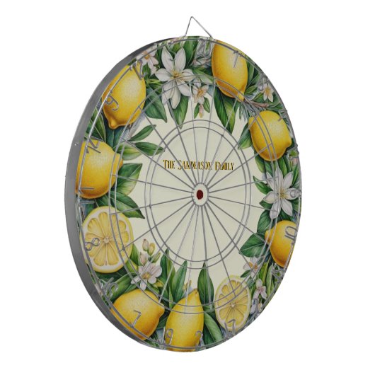 Citroenfruitbloemen en bladeren verse citrusgeel dartbord (Voorkant Links)