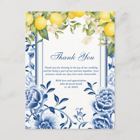 Citroengeel en marineblauw Trouw Huwelijks Dankjew Briefkaart (Voorkant)