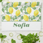 Citroengeel patroon aangepaste naam wit theedoek (Gevouwen)