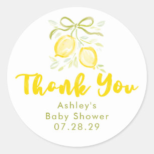 Citroengekleurde baby shower bedank favoren ronde sticker
