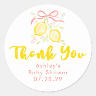 Citroengekleurde baby shower bedankjes voor meisje ronde sticker