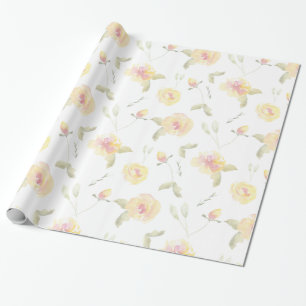 Citroengele Aquarel Bloemen Bruidsdouche Cadeaupapier