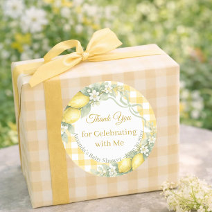 Citroengele geruite stof Dank je wel Baby Shower Ronde Sticker