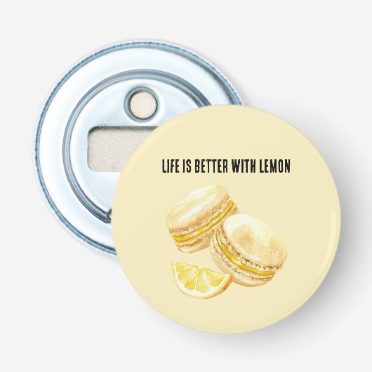 Citroengele Macarons Button Flesopener (Voorkant)