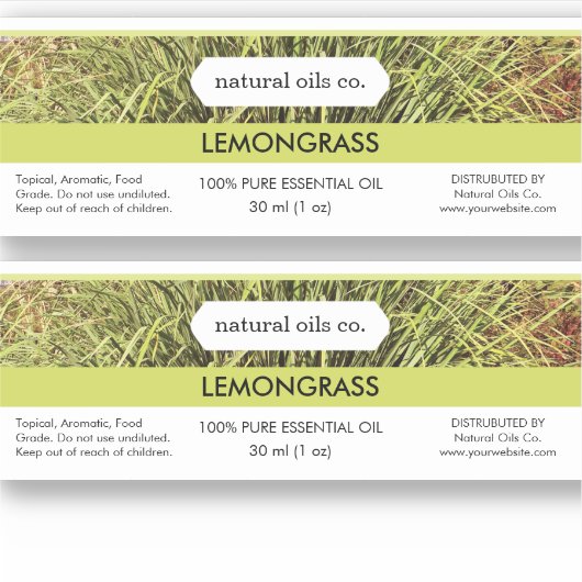 Citroengras etherische oliën geur flesetiket sticker (Voorkant)