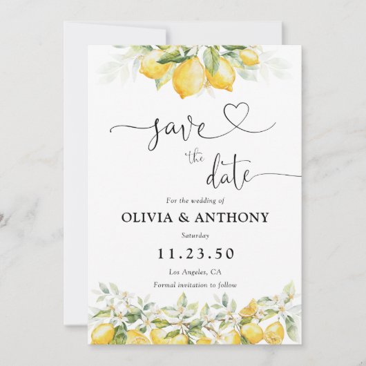 Citroengroene citrus Save The Date Kaart (Voorkant)