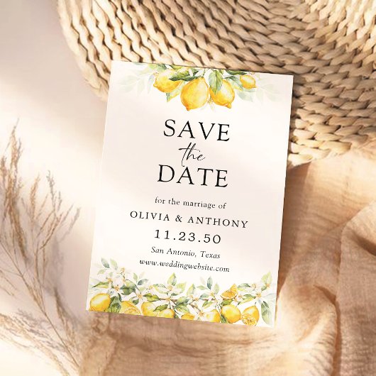 Citroengroene citrus Save The Date Kaart