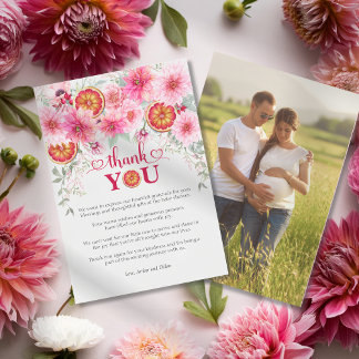 Citroenkleurige Waterverf Bloemen Baby Shower Bedankkaart