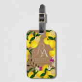 Citroenmonogram bruin bagagelabel (Voorkant (verticaal))