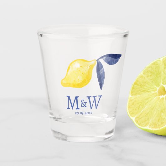 Citroenpaar Initialen Monogram Datum Shot Glas (Voorkant)