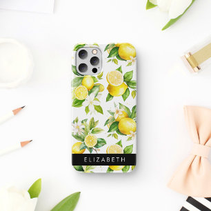 Citroenpatroon, citroenbloemen, bladeren, Jouw naa iPhone 16 Hoesje
