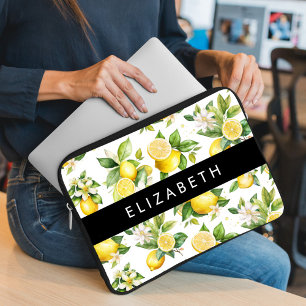 Citroenpatroon, citroenbloemen, bladeren, Jouw naa Laptop Sleeve
