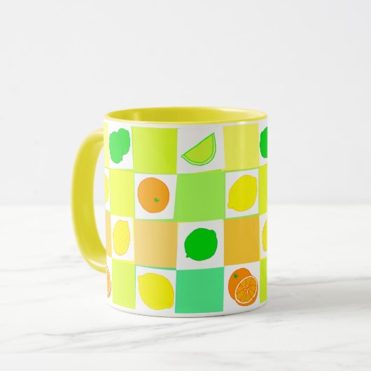 Citroenpatroon, Limoen en Sinaasappels kleurrijk C Mok (Voorkant links)