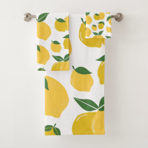 Citroenpatroon Retro Fruit Geel op Wit Bad Handdoek