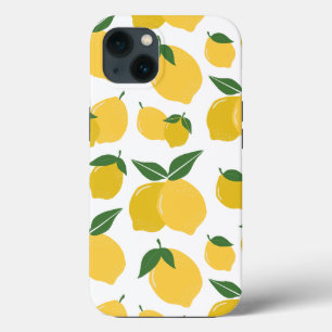 Citroenpatroon Retro Fruit Geel op Wit iPhone 13 Hoesje