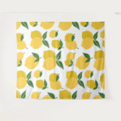 Citroenpatroon Retro Fruit Geel op Wit Wandkleed (Voorkant (horizontaal))