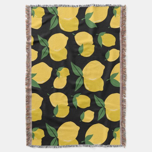 Citroenpatroon Retro Fruit Geel op Zwart Deken (Voorkant Verticaal)