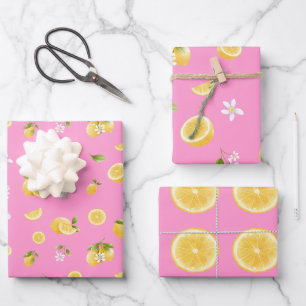 Citroenpatroon roze inpakpapier vel