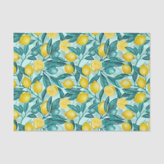 Citroentakken in blauw en geel tissuepapier (Voorkant)