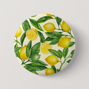 Citroentakken in groen en geel ronde button 5,7 cm