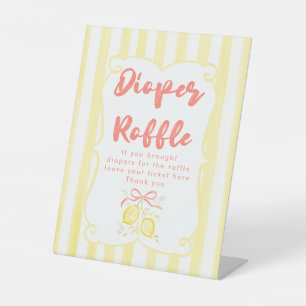 Citroenthema Meisje Baby Shower Luier Raffle Reclamebord Met Voetstuk