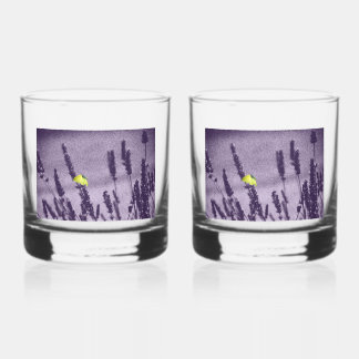 Citroenvlinder op een Paarse Lavendelveld Whisky Glas
