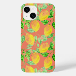 Citroenvruchtpatroon geel perzik roze Case-Mate iPhone 14 hoesje