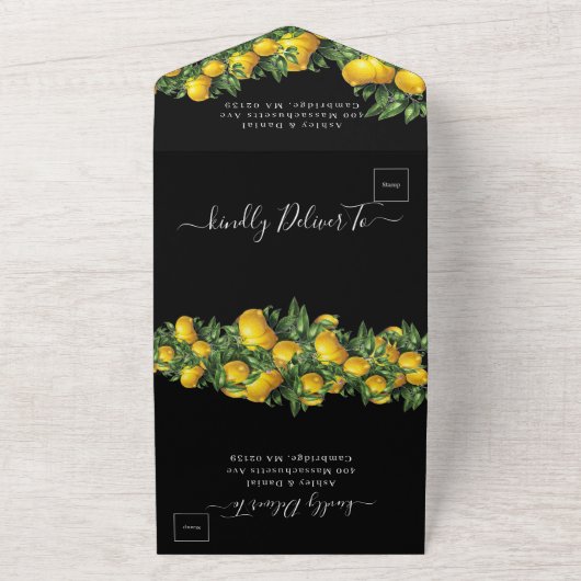 Citron à thème Mariage noir tout en une invitation (Dehors)