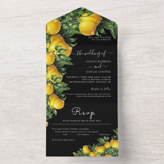Citron à thème Mariage noir tout en une invitation (À l'intérieur)