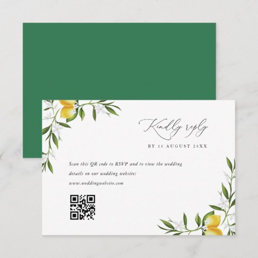 citron aquarelle vert mariage carte RSVP (Devant / Derrière)