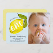 Citron Bébé Bleu Photo 1er anniversaire Invitation (Devant / Derrière)