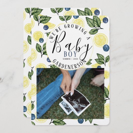 Citron bleu bleuet Boy Faire-part de grossesse (Devant / Derrière)
