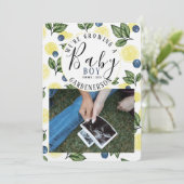 Citron bleu bleuet Boy Faire-part de grossesse (Debout devant)