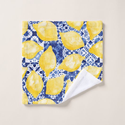 Citron bleu méditerranéen Carrelage blanc (Gant de toilette)