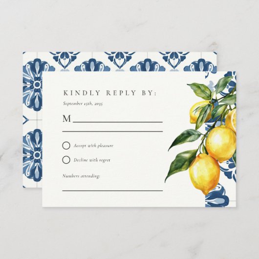 Citron Citrus Positano Mariage italien RSVP (Devant / Derrière)