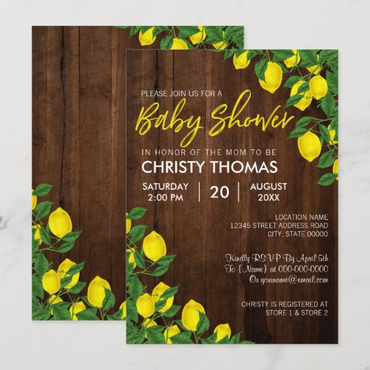 Citron en bois été | INVITATION BABY SHOWER (Devant / Derrière)