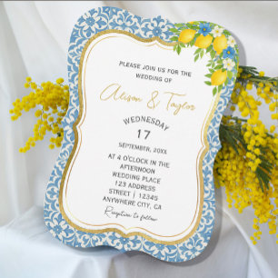Citron et Faire-part de mariage de carrelage bleu
