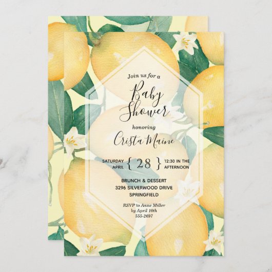 Citron et verdure Bébé Douche Invitations (Devant / Derrière)