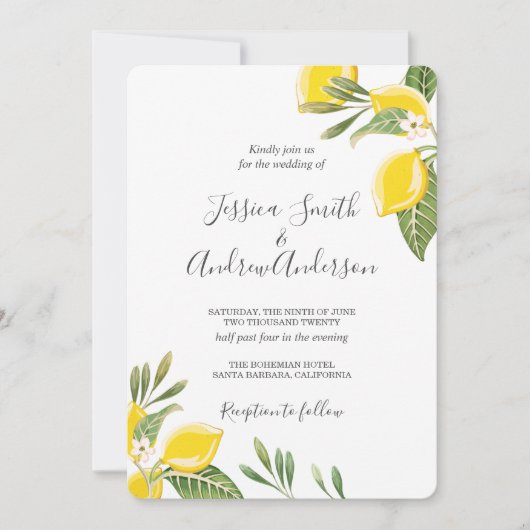Citron Faire-part de mariage Bohème Fleurs Citrus (Devant)