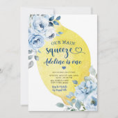 Citron floral bleu Invitation pour le premier anni (Devant)