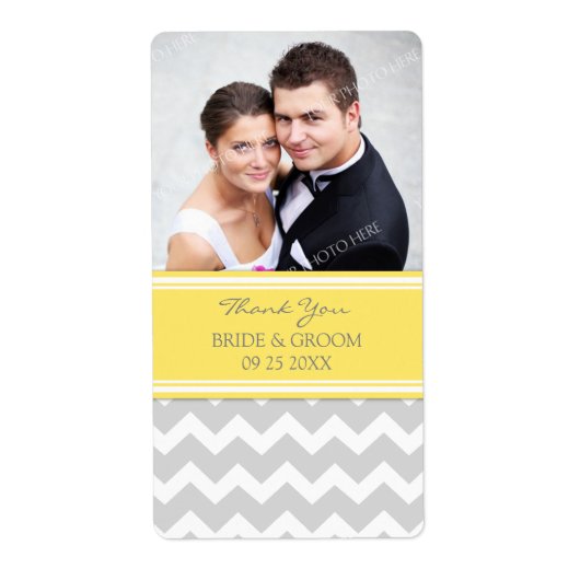 Citron gris Chevron Photo Étiquettes de mariage (Devant)