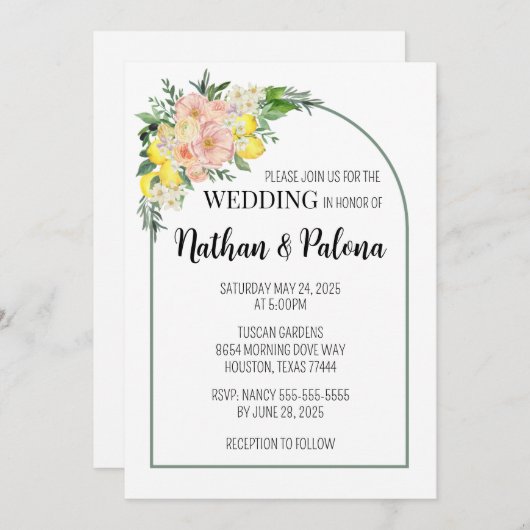 Citron jaune et Faire-part de mariage rose (Devant / Derrière)