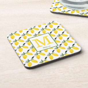 Citron jaune Monogramme dessous de verre en plasti