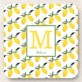 Citron jaune Monogramme dessous de verre en plasti (Devant)