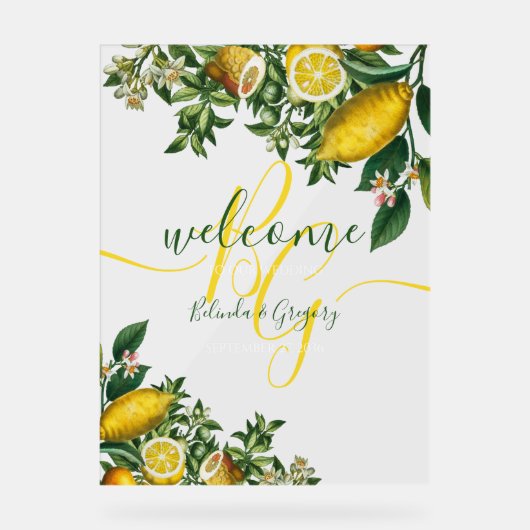Citron jaune rustique Affiche de bienvenue Mariage (Recto)