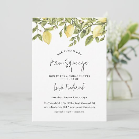 CITRON Lemon Bridal Shower Uitnodiging (Staand voorkant)